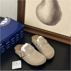 Birkenstock Boston Clog Suede Sandal Taupe